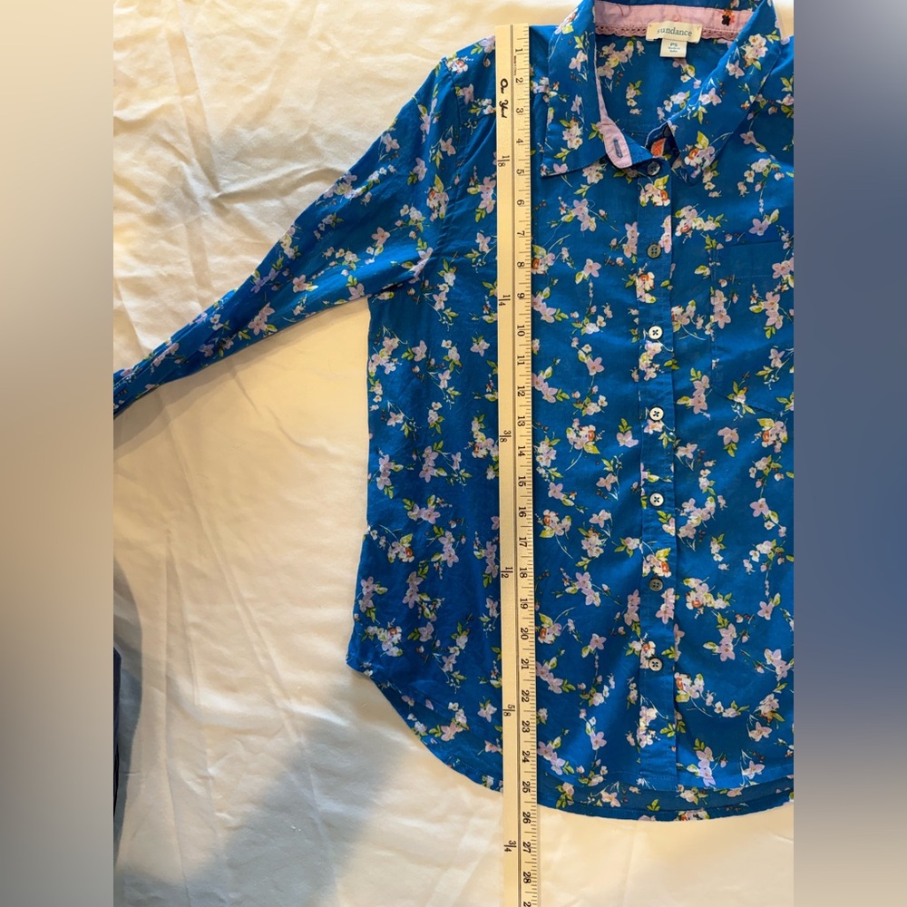 Sundance Cottagecore Lightweight Blue Floral Print Button Down Shirt Size SP - Picture 7 of 9